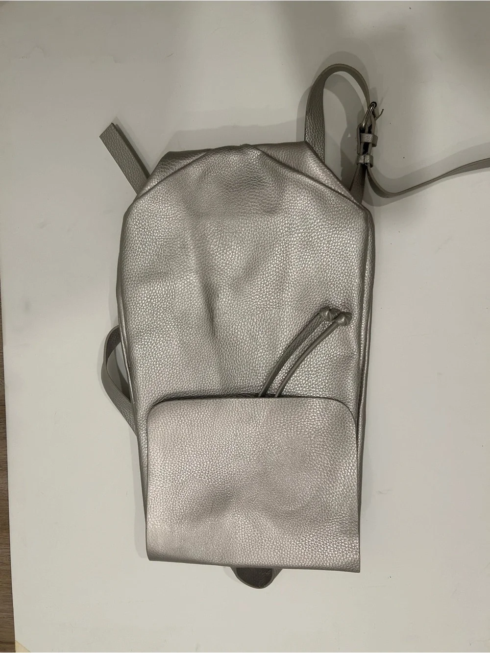 Zara Silver Metallic Pebbled Leather Backpack